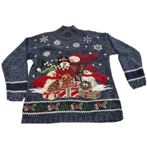 Heirloom Collectibles Christmas Sweater Snowman Family Presents Wreath Flowers M